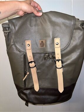 Troop Olive Green & Brown Men's Canvas Backpack with Tan Straps